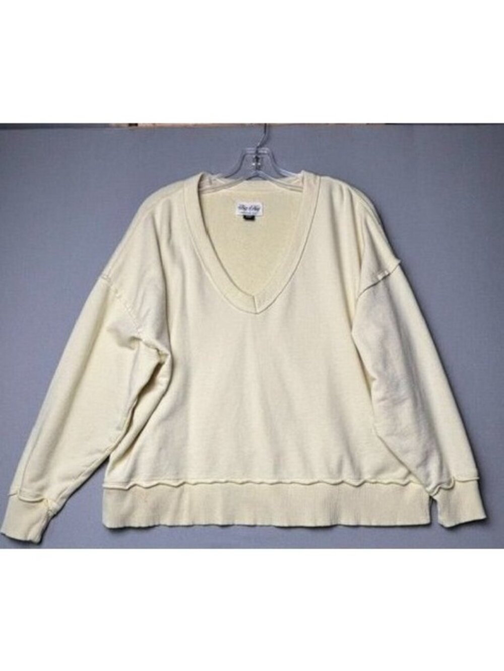 American Eagle Big Hug Sweatshirt Women's Small Cream V-Neck Oversized Pullover